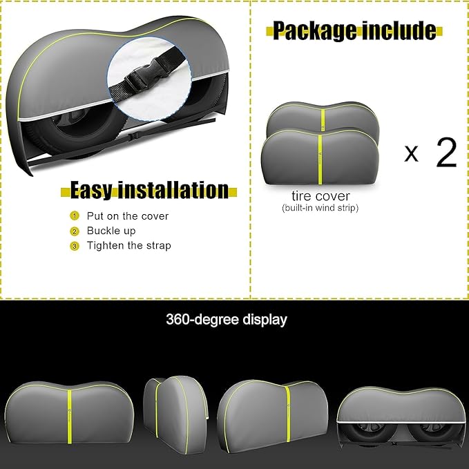 Rosefray RV Tire Covers, Dual Axle Wheel Cover (2 Pack) Fits 27"-30"/30”-33” Diameter Tires, Waterproof Anti-UV Black Dual Tire Covers RV Accessories for Truck/Trailer/Gray