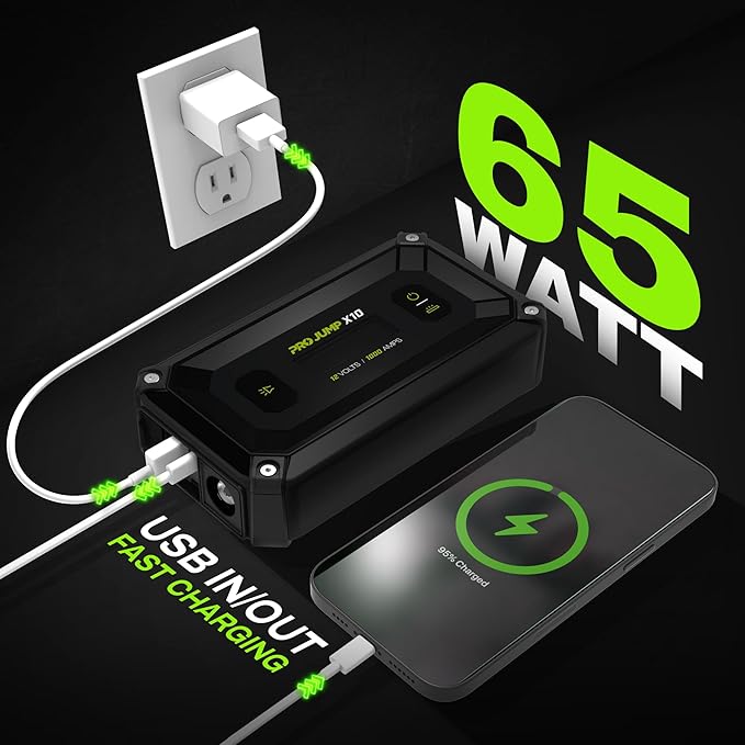 X10 1000A Peak Car Jump Starter with Cross Jump Technology, 10000mAh Portable Power Bank, LCD Screen, for up to 6.0L Gas and 3.0L Diesel Engines