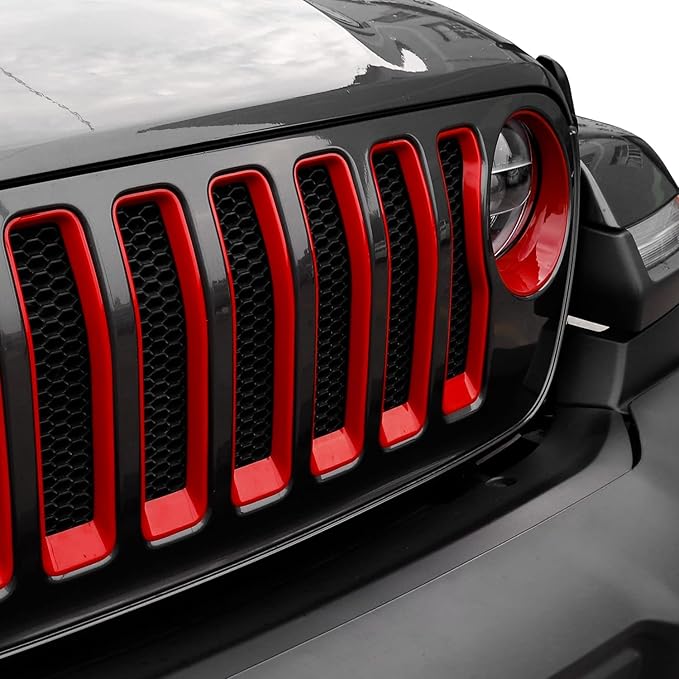Grill Insert+Headlight Turn Light Cover Fit for 2018-2023 Jeep Wrangler JL JLU Sport/Sports Only,Not for Sahara,Rubicon 4xe(Red)