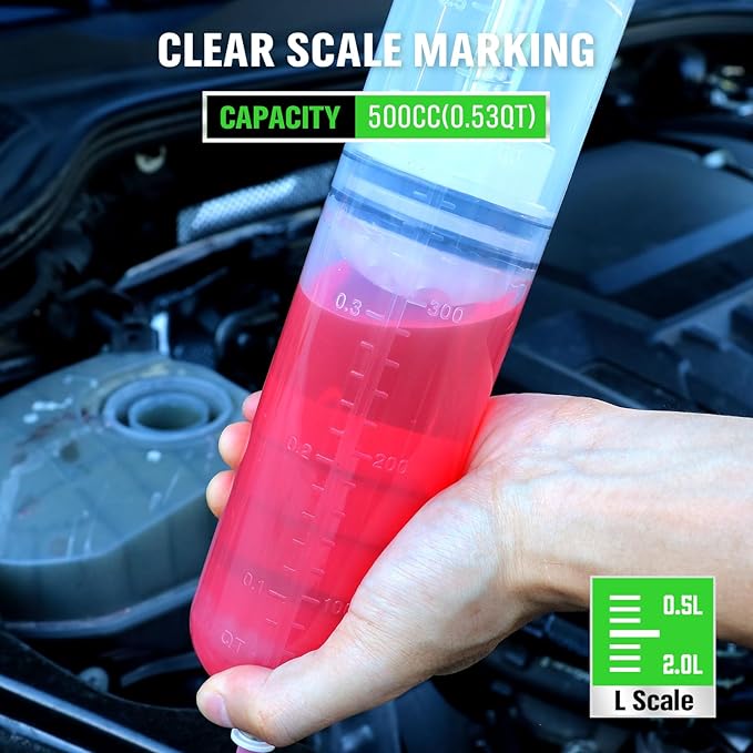 SWANLAKE 500cc Fluid Extractor & Fill Pump, Automotive Fluid Pump Extractor, Oil Change Pumps with 23'' Long Hose, 2PCS 12'' Extension Tubes, Suction Pumps for Lawn Mowers Cars