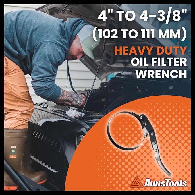 Oil Filter Wrench Tool with Positive Grip Handle for Cars & Motorcycles Multi-Purpose Removal Tool from 4 inch to 4-3/8 inch(102mm to 111mm), Auto Repair Tool