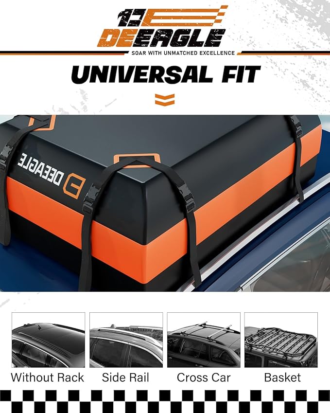 DEEAGLE Rooftop Cargo Carrier 15 Cubic Feet – Car Roof Cargo Bag for Vehicles Without Roof Rack – Waterproof Soft Car Top Carrier with Non-Slip Mat, 4 Door Hooks & 8 Reinforced Straps