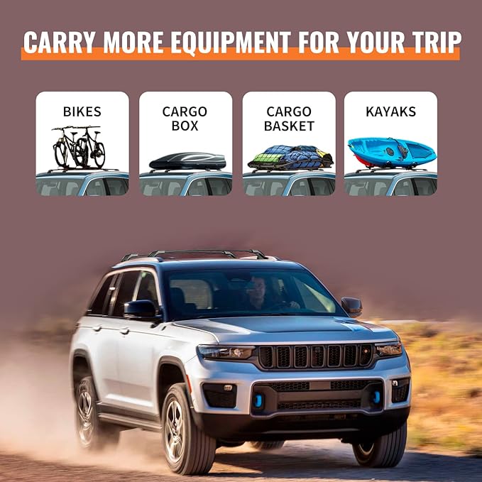Roof Rack Cross Bars Compatible with Jeep Grand Cherokee L 2021-2026 and 2022-2026 Grand Cherokee WL, Heavy Duty 260lb Aluminum Crossbar Racks Roof Rail Rooftop Luggage Canoe