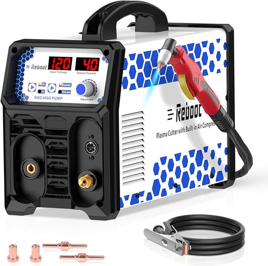 Reboot Plasma Cutter With Built In Air Compressor 40A 120V IGBT Inverter Digital Cutting Machine, 3/8 Inch Clean Cut And 3/5 Inch Max Cut High Frequency