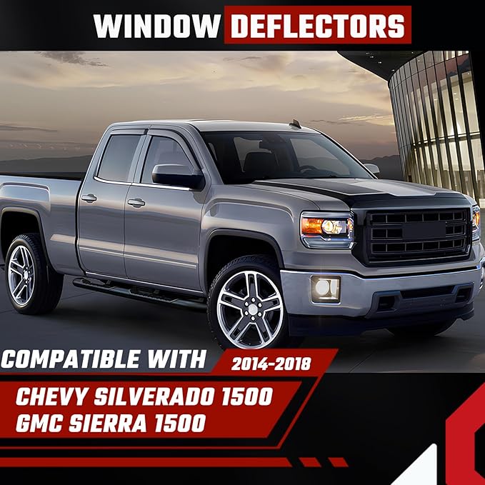 Rain Guards Fit for Chevy Silverado/GMC Sierra 1500 Crew Cab 2014 2015 2016 2017 2018, Extra Durable Tape-on Side Window Deflectors, Wind Deflectors Rain Guard Black - 4 PCS