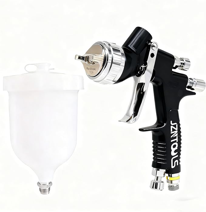 TE20 HVLP Air Spray Gun 1.3mm Nozzles, Car Paint Gun Sprayer,Forged Body, Anodised Finish，Paint Gun for Varnish and Top Coat, with Paint Sprayer Accessories (Black（Plum Blossom Nozzle）)