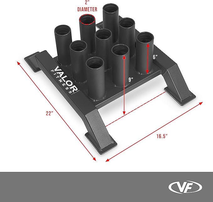 Valor Fitness Olympic Barbell Holder – Vertical 9 - Bar Storage Rack with Protective Sleeve Inserts – Space-Saving Steel Stand for Home Gym & Commercial Gyms
