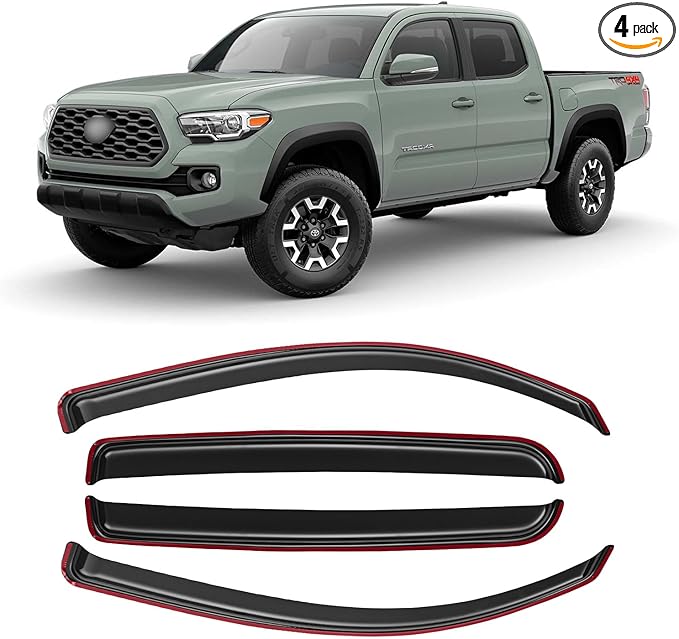 in-Channel Window Rain Guards for 2016-2023 Toyota Tacoma Double Cab/Crew Cab, Window Visor Guard Vent Wind Shade Deflector Rain Shield Protector Sun Visor,Outside-Mount, 4 Pieces, 4 Full-Size Door