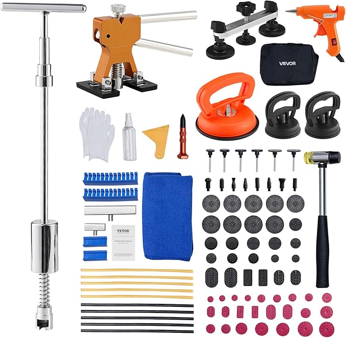 VEVOR Dent Puller Kit, 100 PCS Paintless Dent Removal Kit with Golden Lifter, Bridge Puller, Slide Hammer T-Bar, Glue Gun, Auto Body Hail Damage Remover Tools for Car Refrigerator Door Ding Repair