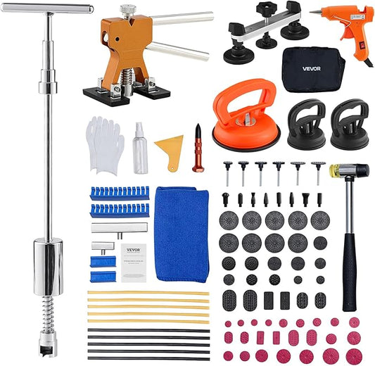 VEVOR Dent Puller Kit, 100 PCS Paintless Dent Removal Kit with Golden Lifter, Bridge Puller, Slide Hammer T-Bar, Glue Gun, Auto Body Hail Damage Remover Tools for Car Refrigerator Door Ding Repair