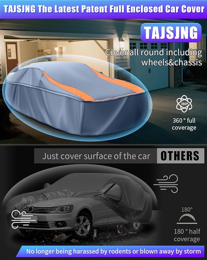Full Enclosed Waterproof Car Covers Universal Fit VW Beetle/Golf,BMW Z4,350z/370z,Porsche Boxster, Audi TT/A3,Toyota Supra A90,Integra,BRZ for Sedan/Coupe/Cabrio Length of 165-177 inches