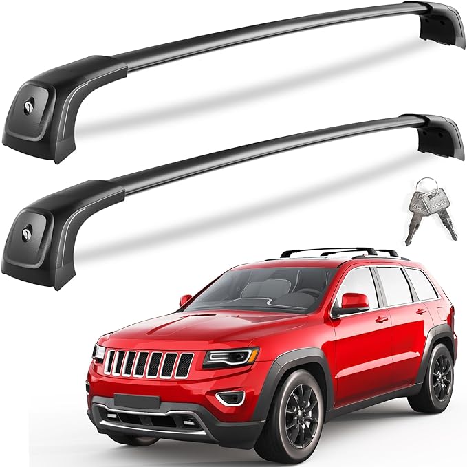 KINGGERI Lockable 260lbs Roof Racks Cross Bars Fit for Jeep Grand Cherokee 2011-2021 with Grooved Side Rails(NOT for Raised Side Rails), Heavy Duty Anti-Theft Aluminum Rails Crossbars Cargo Kayak