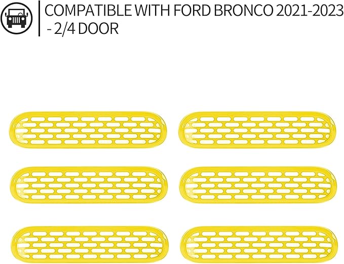 Front Grill Mesh Grille Inserts Cover Frame Trims Kit 6Pcs Fit for Ford Bronco 2021-2025+ 2/4 Door Exterior Accessories (Yellow)