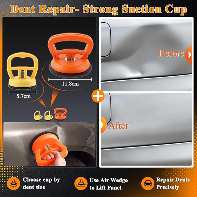 Car Dent Puller Kit with Slide Hammer & Suction Cups – 132pc PDR Tools for Auto Body & Hail Dent Repair – DIY Car Dent Repair Kit with Glue Gun, Rubber Hammer & Trim Tools