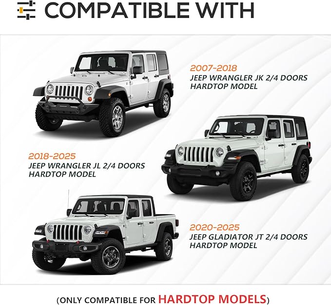 400 LBS Roof Rack Cross Bars with 4 Pcs LED Lights Bar Compatible for 2007-2025 Jeep Wrangler JK JKU JL JLU Unlimited & Gladiator JT Hardtop, Roof Rail Crossbars Cargo Carrier Rooftop Luggage