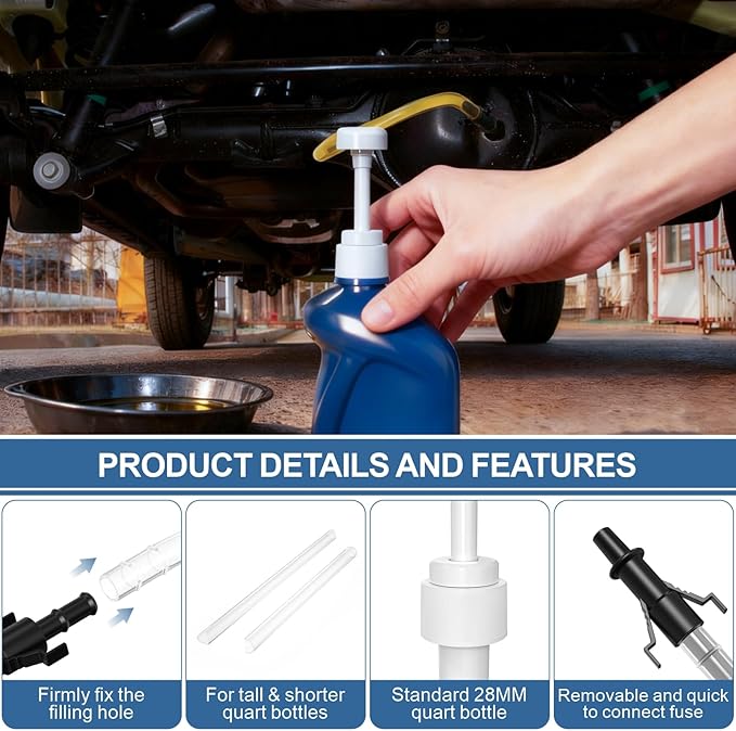 2 Pack Fluid Pump, Fluid Pump for Standard Quart Bottles，10cc Per Pump Stroke, Transmission Fluid Pump with 3rd Hand Adapter, Transfer Gear Oil Transmission and Differential Fluid Pump