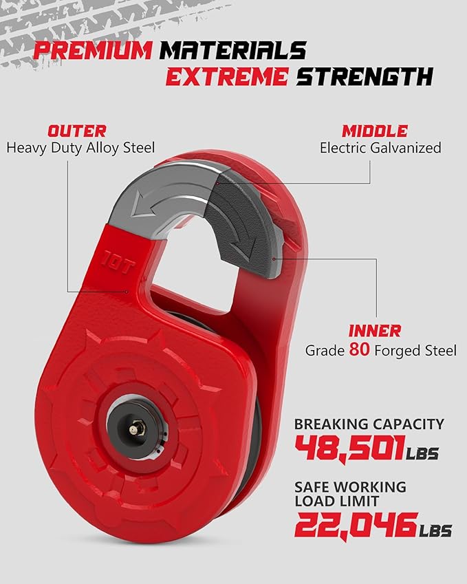 Towing Winch Snatch Block Hook, Separate Pulley Block, Tow Winch Hook, Multiple-Purpose G80 Heavy Duty Forged Winch Hook Snatch Block Pulley, 22Tons(46,051lbs) MBS, for Synthetic Rope, Red