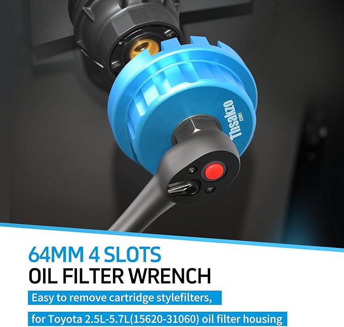 Heavy Duty Oil Filter Wrench 64mm 14 Flute/4 Slots Compatible with Toyota, Lexus, and Scion Vehicles Equipped with 2.5L to 5.7L engines Precision CNC Machined Aluminum Oil Filter Removal Tool