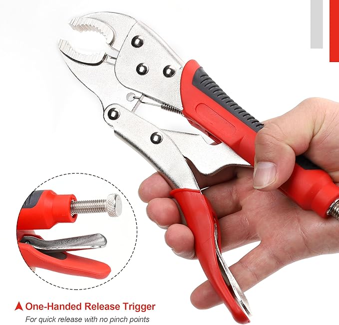 FASTPRO 4-Piece Locking Pliers Set with Heavy Duty Grip, 5", 7" and 10" Curved Jaw, 6-1/2" Long Nose Locking Pliers Included, Vise Grip Wrench Set