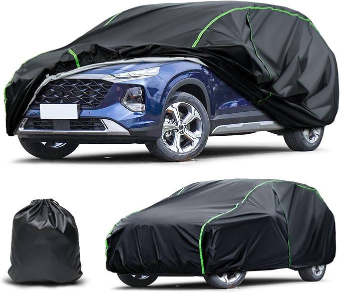 Waterproof Car Cover Compatible with Journey/Passport/Santa Fe/Wrangler 4-Door/Grand Cherokee/Sorento/4Runner All-Weather Protection, 189"-193" SUV PEVA Car Cover with Zipper Door