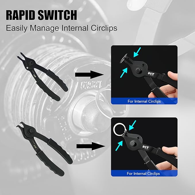SGT 14pc Snap Ring Pliers Set,Internal & External Circlip Pliers with 45°/90° Bent and Straight Pliers, Hook & Pick,Heavy Duty Removal Tool with Storage Case & Gloves