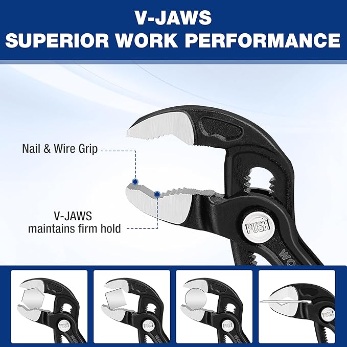 WORKPRO Groove Joint Pliers, 7" Water Pump Pliers, Upgraded 42mm Wide Opening, V-Jaw Tongue and Groove Plier for Home and Industrial Repair, CR-V, Dual Serrated, Quick Adjustable