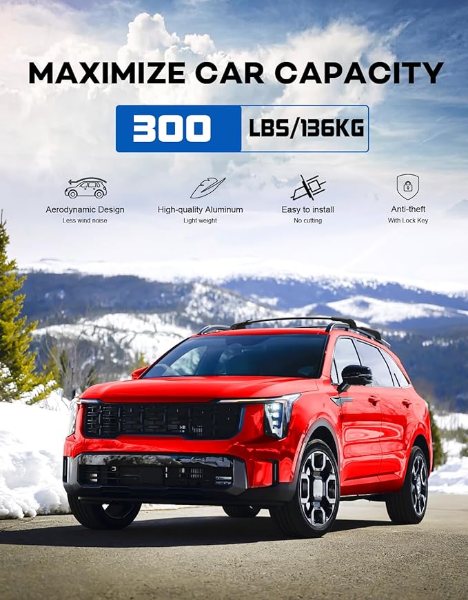 300lbs Lockable Roof Rack Cross Bars Compatible with Kia Sorento X-Line & X-Pro 2021 2022 2023 2024 2025 (with Raised Rails,Not Flushed Rails), Crossbars Rooftop Cargo Carrier Luggage