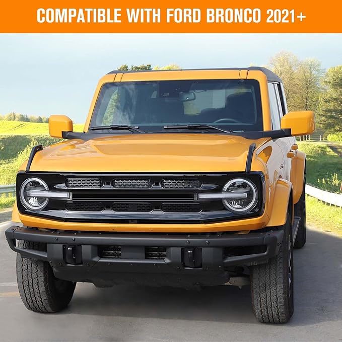 Jimen Compatible with Ford Bronco 2021-2023, 6PCS Front Grille Inserts Mesh Grill Cover Exterior Trim Accessories (Black)