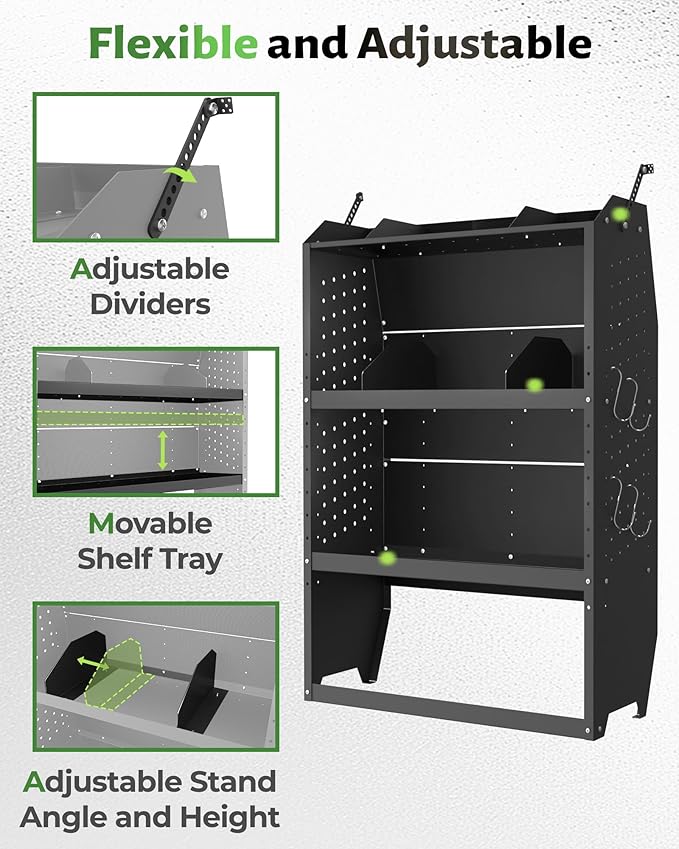 StarONE Cargo Van Shelving Storage Fit for Transit Connect 2014+,NV200,Chevy City Express, Promaster City with S-Shaped Hooks,Black,Steel,32" W x 43" H x 13" D