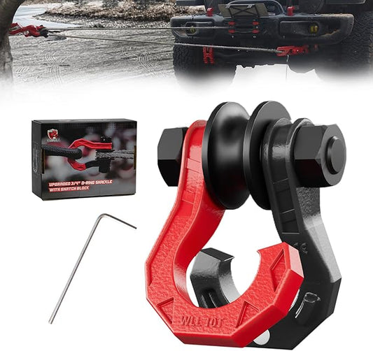 D Ring Separate Shackle with Snatch Block, 3/4" Easy Open Shackles w/Snatch Block Pulley, Heavy Duty Shackle for Towing Winch, Pulley for Off-Road Vehicle Recovery, Truck, ATV, UTV, BlackRed