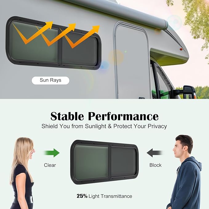 RV Window, Teardrop Horizontal Slide Black RV Window, 42" W X 12" H Horizontal Sliding Window Camper Trailer Window Horizontal Sliding Replacement Glass