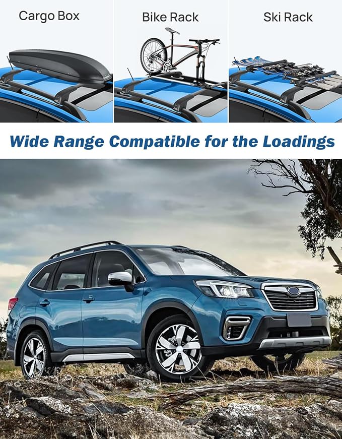 JOYTUTUS Car Roof Rack Crossbars, Compatible with Subaru Forester 2014-2026 with Lock (Not for Wilderness), 220LB Aluminum Crossbars for Roof Racks Trunks Kayaks Canoes Bicycles Skis