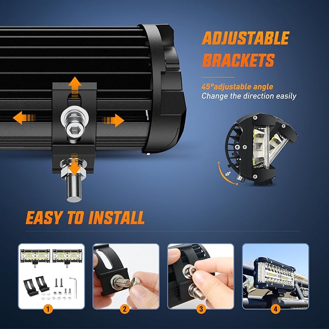 Nilight Side Shooter LED Light Bar 2PCS 7 Inch Triple Row Spot Flood Combo Lights with Wiring Harness Kit for Off Road Fog Driving Work Lighting on Truck SUV ATV UTV