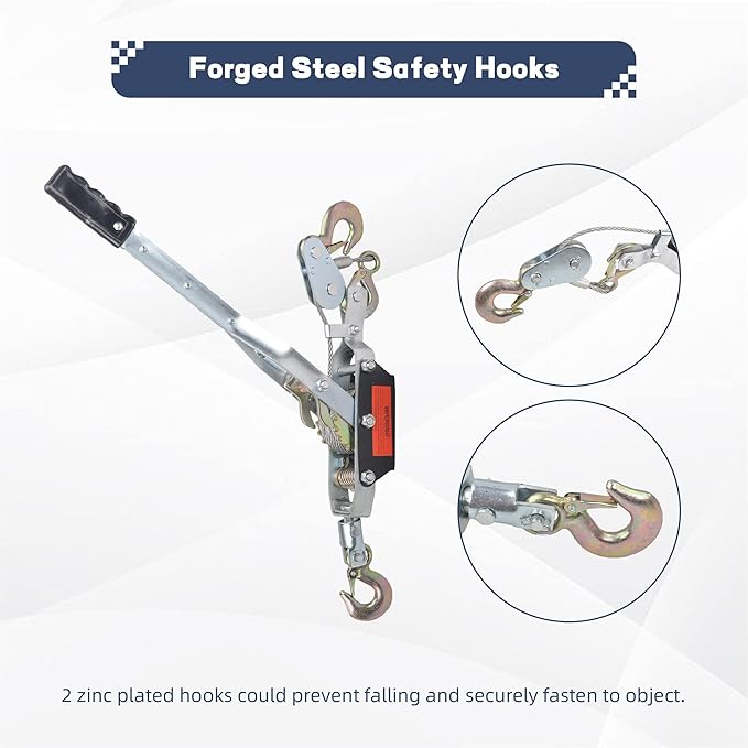 5 Ton Power Puller, 3 Hook Steel Cable Dual Gear Power Ratchet Come Along Winch,Heavy Duty Hand Cable Puller,11,000LBS