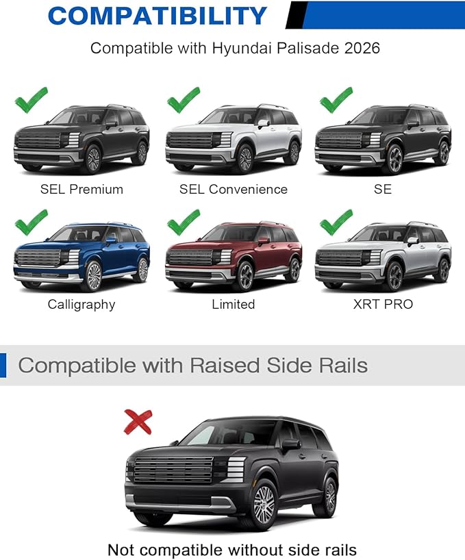 300lbs Lockable Roof Rack Cross Bars Compatible with Hyundai Palisade 2026,Heavy Duty Aluminum Roof Rails Crossbars Canoe Black Rooftop Cargo Luggage