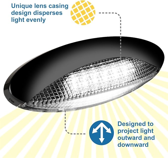 Lumitronics RV LED Euro-Style Porch Light, Clear Lens (Black)