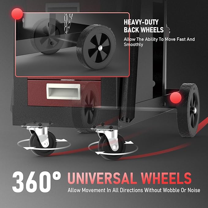YESWELDER Welding Cart with 4 Drawers for MIG Welder TIG Welder and Plasma Cutter, Black&Red Version Heavy Duty Large Storage 360° Rolling Welding Trolley