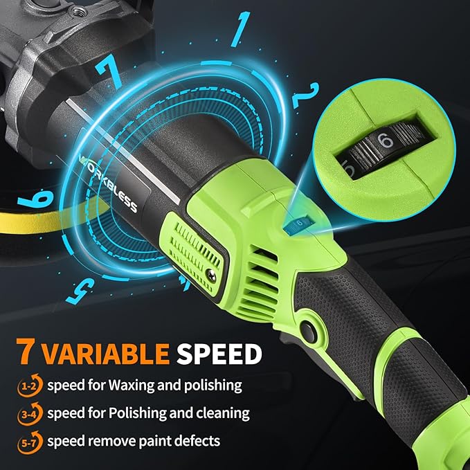 Buffer Polisher, 1600W 6"/7" Rotary Car Polisher with 7-Speed(1600-3500 RPM), Car Buffers and Polishers Kit for Cars, Boats, Floors, Furniture