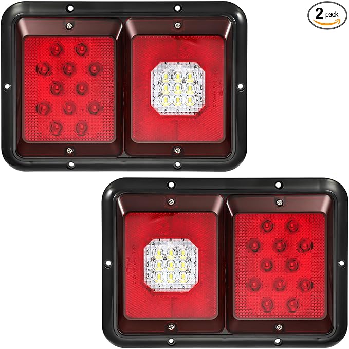 Partsam 2Pcs Double Led Trailer Tail Lights with Horizontal Mount Dual Stop Turn Tail Backup Reverse Lights 33 LED, Surface Mount RV Double Led Taillights, RV Double Led Tail Lights, Black Base
