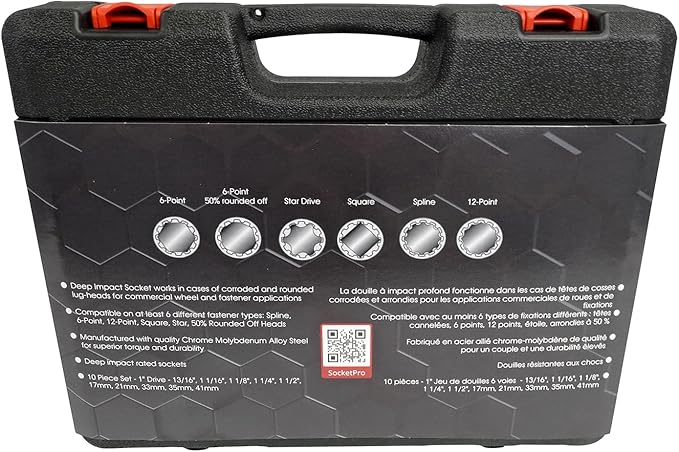Counteract Socket Pro – 6 Way Socket 10pc Set - 13/16", 1-1/16", 1-1/8", 1-1/4", 1-1/2", 17mm, 21mm, 33mm, 35mm, 41mm - 1" Drive