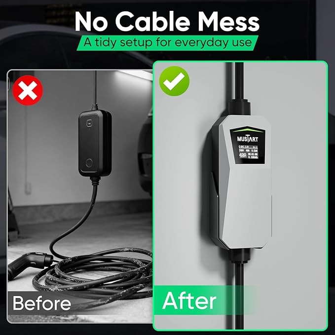 40 Amp Level 2 EV Charger for Home, 240V Electric Vehicle Charging Station with NEMA 14-50 Plug, LCD Display, 21ft Cable, Outdoor Rated, SAE J1772 Compatible