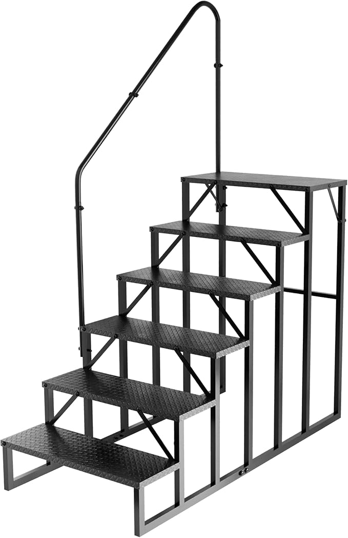 RV Steps with Handrail｜6 Step RV Stairs with Handrail｜Update 3.0 Outdoor RV Ladders with Anti-Slip Pedals｜Mobile Home Stairs for Travel Trailers｜Heavy Duty Camper Steps for Camper, Porch, Spa