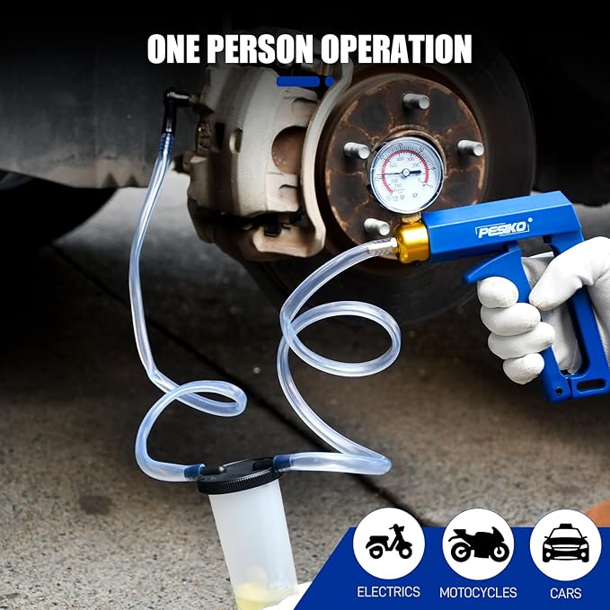 2 in 1 Brake Bleeder Kit with Vacuum Pump, Fluid Extractor Pump Vacuum Gauge Automotive for Motorcycle, Car, Truck Brake Fluid Tester