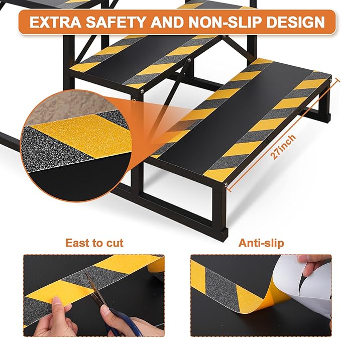 3 Step RV Stairs, Hot Tub Steps, Outdoor Spa Step Ladder with Double Handrail,Portable Economy 5th Wheel Stair for Travel Trailer, Motor Home, Camper and Porch with Non-Skid Tapes