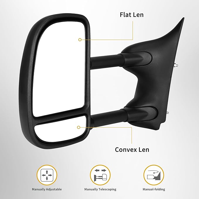 DWVO Towing Mirror fit 99-16 Ford F250 F350 F450 F550 Super Duty, 01-05 Ford Excursion with Maually Adjustable Pair Set