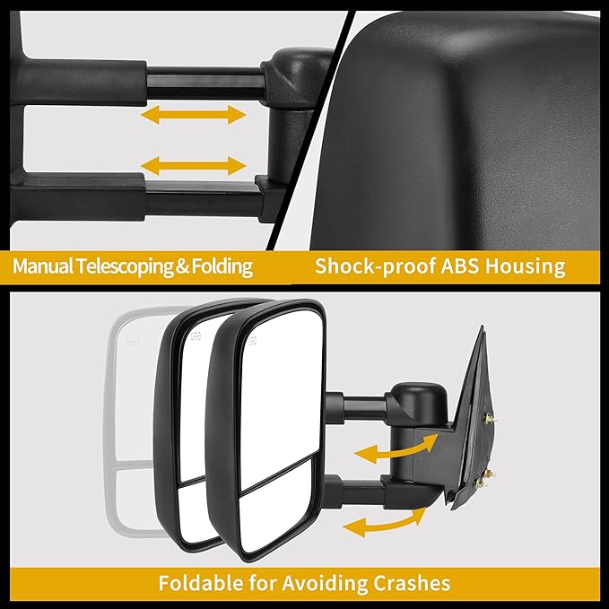 DWVO Towing Mirrors Fits 1988-1998 Chevy GMC C/K 1500 2500 3500 Pickup Manual Extendable Side Mirrors Pair Set