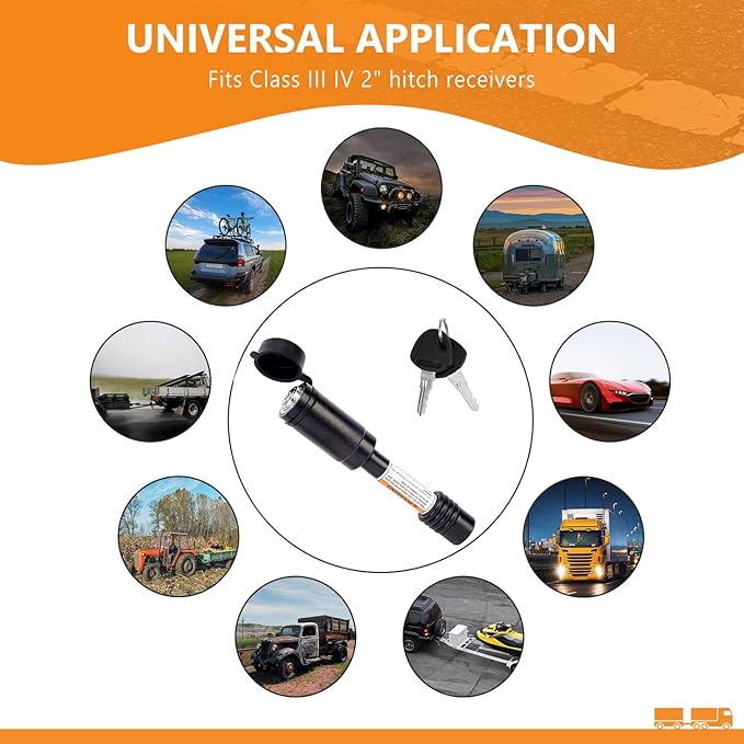 Trailer Hitch Locks, Hitch Lock with 5/8'' Pin Fits Class III IV 2" Hitch Receivers, Tow Hitch Lock with Anti-Rattle O-Rings for Trailer Truck Car Boat (1 Pack)