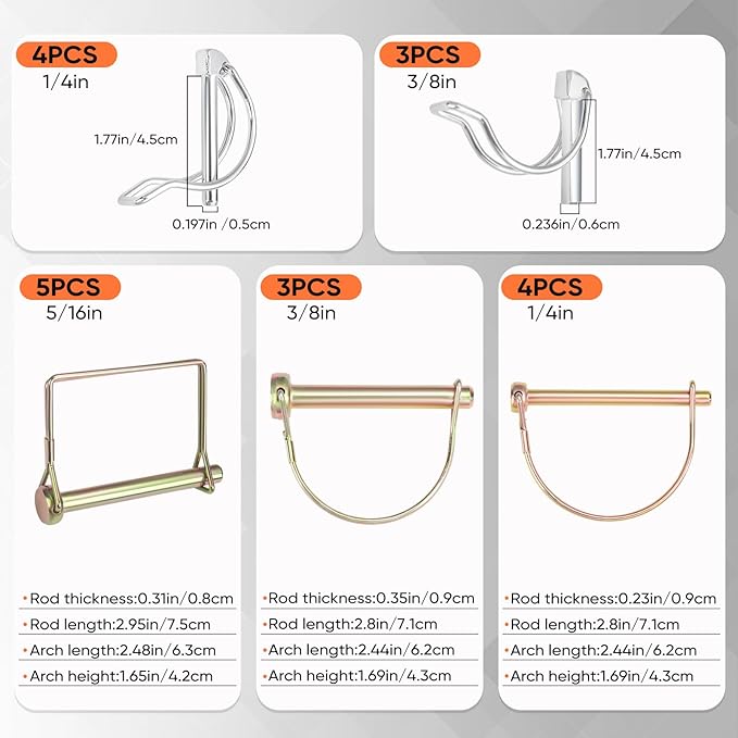 202PCS Hitch Pin, Trailer Pins Clip Pins Assortment Kit for railers Tractors Trucks Towing Mowing Farm Equipment Snow Plows Lawnmowers Garage Heavy Duty Trailers Accessories Tractor Attachments