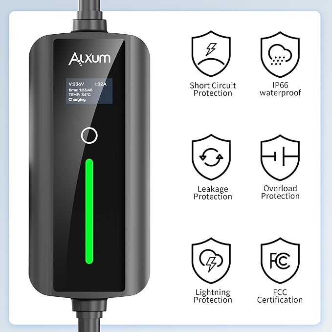 Level 2 EV Charger for Tesla - 16.4Ft 110-250V Electric Car Charger 32Amp NEMA14-50 Plug Compatible with Models S/X/3/Y/Cybertruck Support One-Click Opening Function