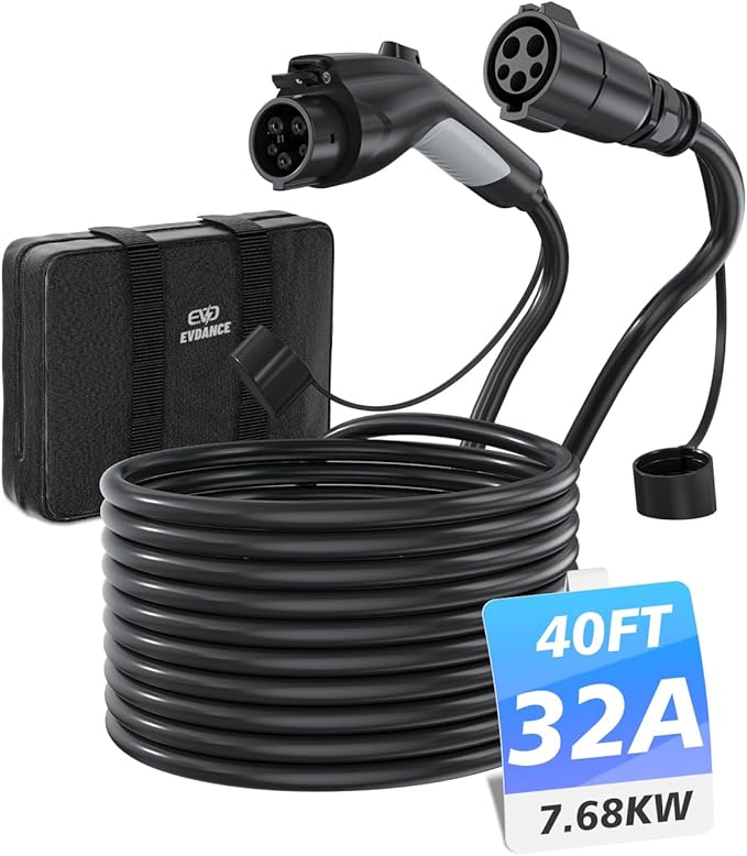 EV Charger Extension Cord, J1772 Extension Cable 32A 40FT Charging Cable for Electric Vehicle 110V-240V Compatible for All SAE J1772 Chargers(32A - 40FT)